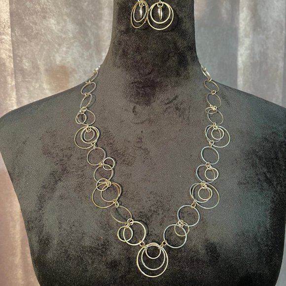 Gold and Silver Necklace, Earring Set - Picture 3 of 4